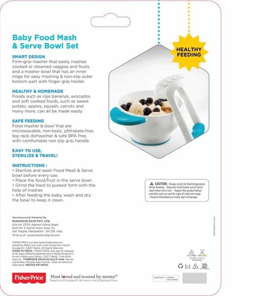 Fisher Price Baby Food Mash & Serve Bowl Set For 3M+ Babies. Ideal For Weaning Babies. Blue