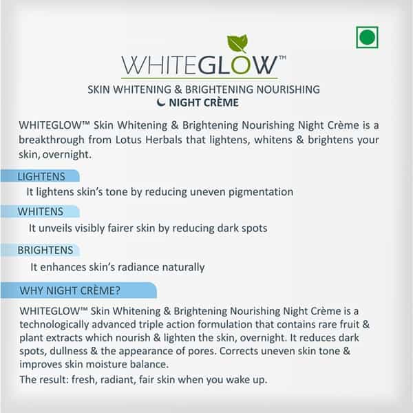 Lotus Herbals Whiteglow Skin Whitening & Brightening Nourishing Night Crme 40 Gm