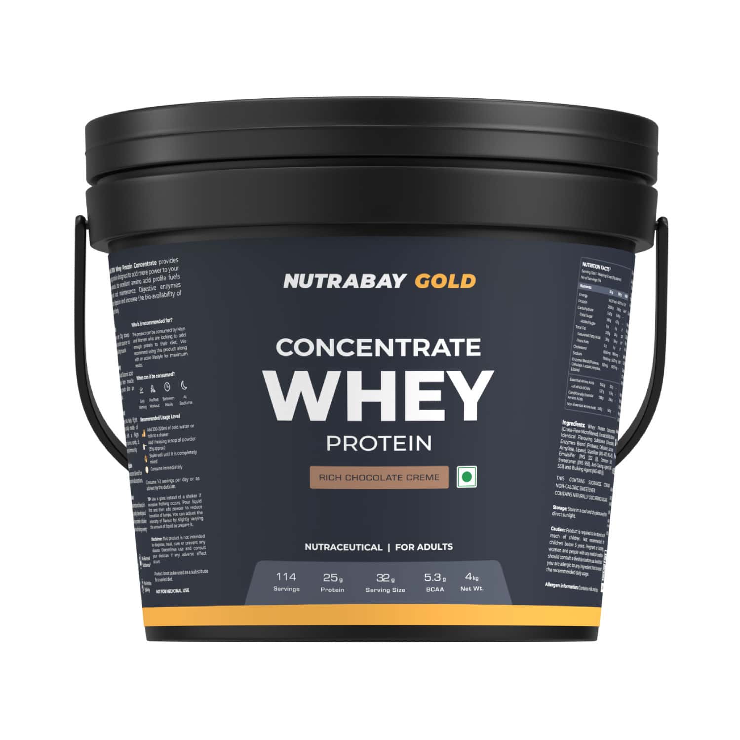 Nutrabay Gold Whey Protein Concentrate Powder - Rich Chocolate Creme 25g Protein | 4kg