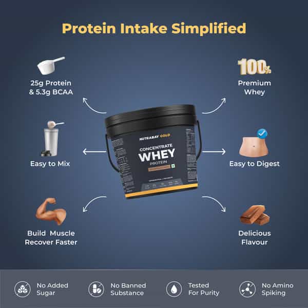 Nutrabay Gold Whey Protein Concentrate Powder - Rich Chocolate Creme 25G Protein | 4Kg