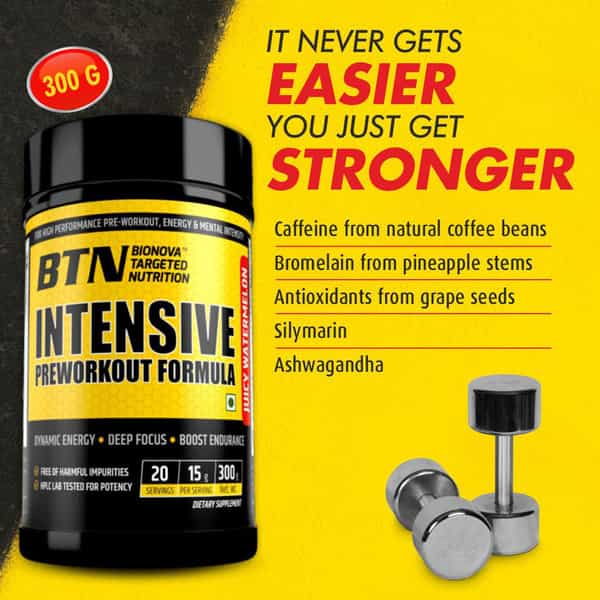 Btn Sports Intensive Pre-Workout Formula With Amino Acids | Watermelon - 20 Servings (300G)