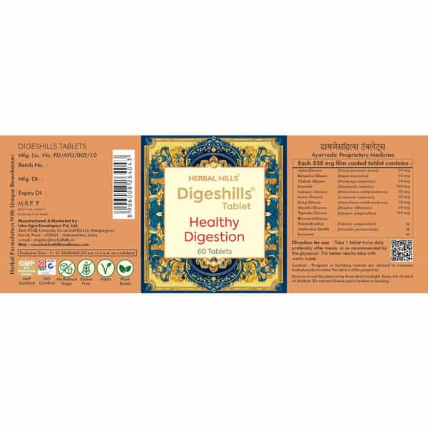 Herbal Hills Digeshills 60 Tablets - (Pack Of 4) - Healthy Digestion Tablets - A Complete Mind-Body