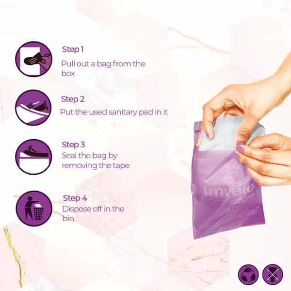 Imvelo Sanitary Disposable Bags- 60 Bags (5 X 8 Inches) Feminine Menstrual Care & Hygiene Product