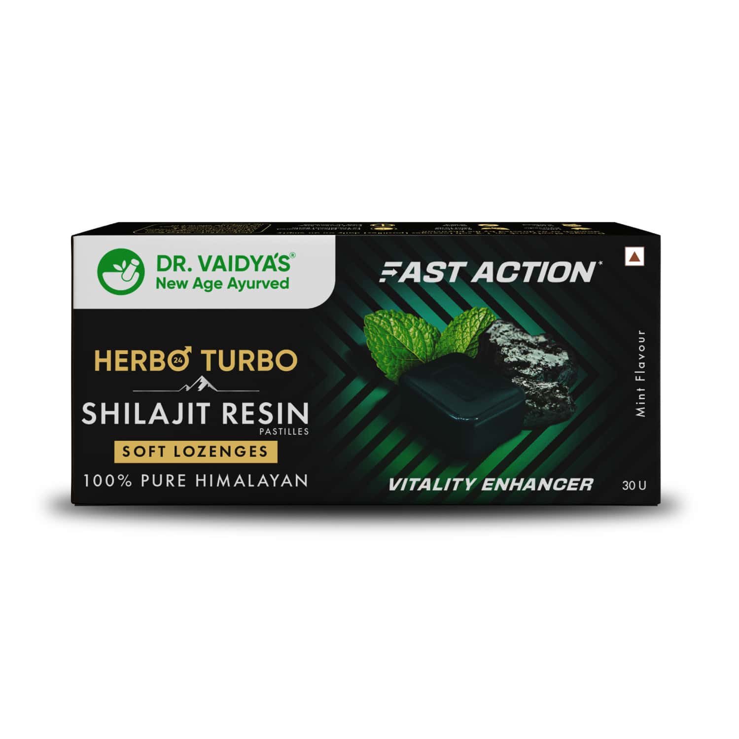 Dr. Vaidya's Herbo24turbo Shilajit Resin Lozenges (pastilles) | Mint Flavour | 30n