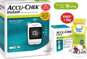 Accu-Chek Instant Glucometer & 10 Test Strips With Free Sugarfree