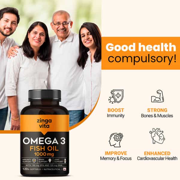 Zingavita Omega 3 Fish Oil Capsules 1000Mg Mercury Free Formula For Joint Support - 120 Capsules