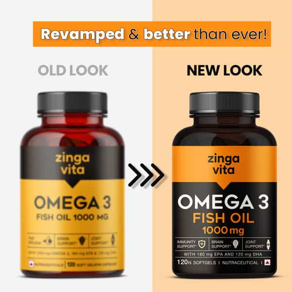 Zingavita Omega 3 Fish Oil Capsules 1000Mg Mercury Free Formula For Joint Support - 120 Capsules