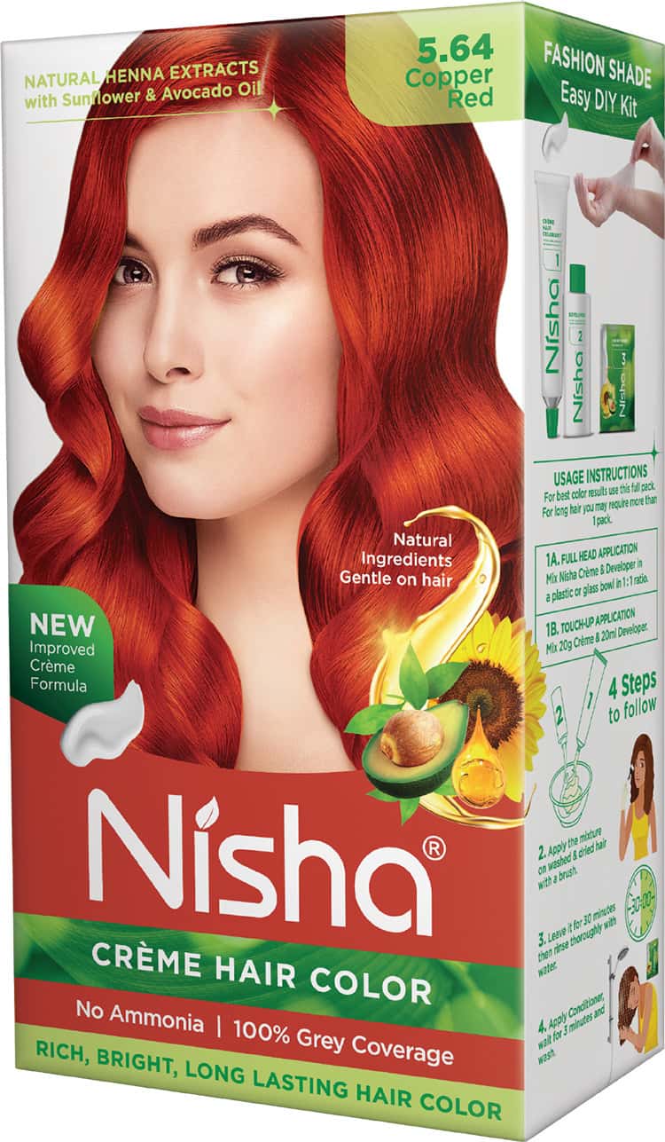Nisha Creme Hair Color 5.64 Copper Red (60gm+60ml+18ml) Ammonia Free Permanent Hair Colour