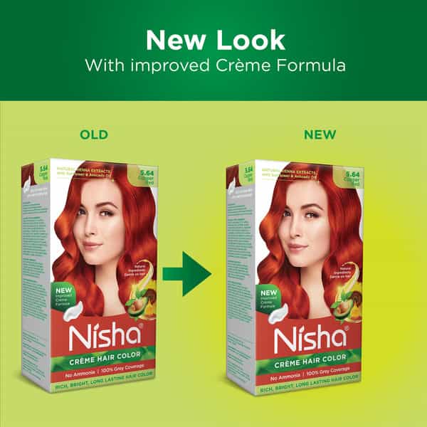 Nisha Creme Hair Color 5.64 Copper Red (60Gm+60Ml+18Ml) Ammonia Free Permanent Hair Colour