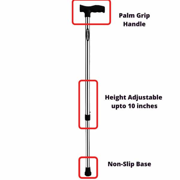 Guardian Walking Stick For Patients | Unisex | Adjustable | Steel | Chrome