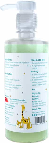 Tiffy & Toffee Baby Hygiene Sanitizer Gel (Alcohol Free) Tulsi Hand Sanitizer Pump Dispenser 500Ml