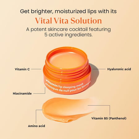 The Face Shop Vitamin C Lip Sleeping Mask - Lightening Korean Balm | Dark Dry Pigmented Lips - 14g