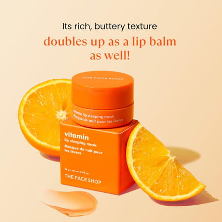 The Face Shop Vitamin C Lip Sleeping Mask - Lightening Korean Balm | Dark Dry Pigmented Lips - 14g