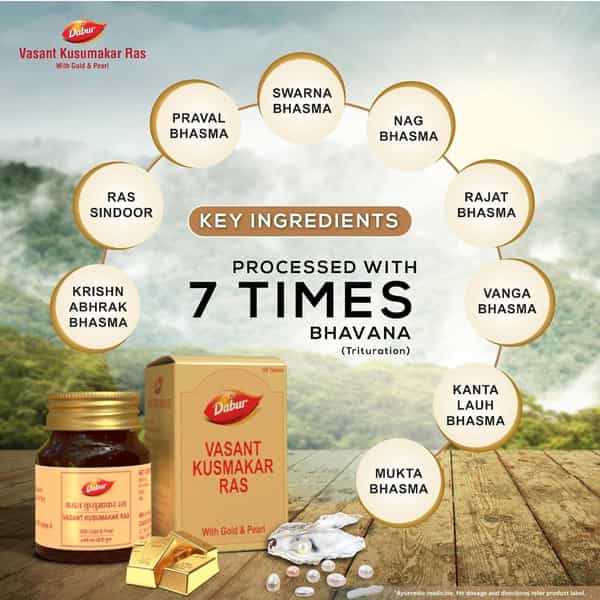 Dabur Ayurveda Vasant Kusumakar Ras With Gold And Pearl - 100 Tablets