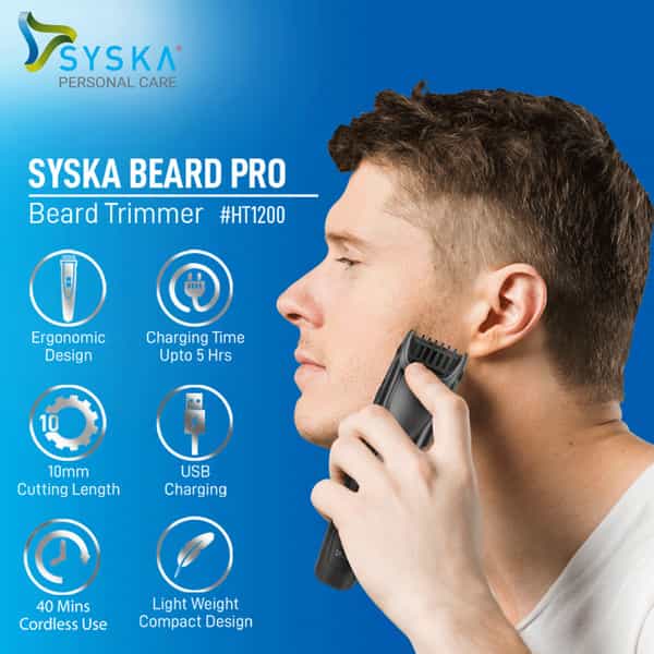 Syska Ht1200 Runtime: 40 Min Trimmer For Men (Black)