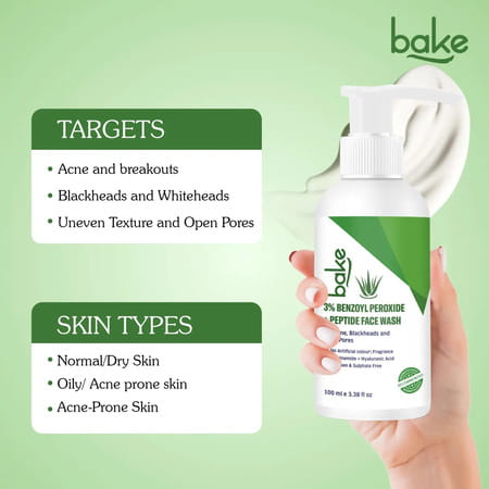 Bake 3% Benzoyl Peroxide + Peptide Face Wash For Acne & Pores (100Ml)