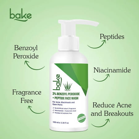 Bake 3% Benzoyl Peroxide + Peptide Face Wash For Acne & Pores (100Ml)