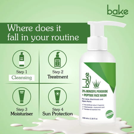 Bake 3% Benzoyl Peroxide + Peptide Face Wash For Acne & Pores (100Ml)