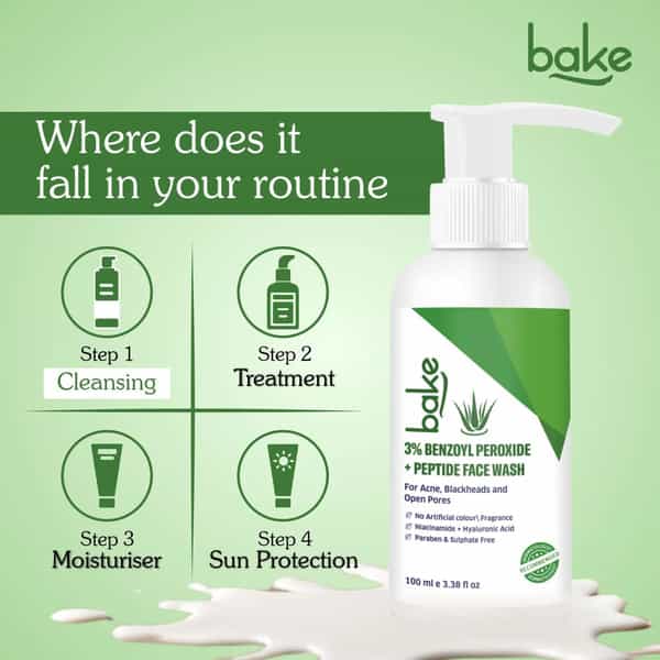 Bake 3% Benzoyl Peroxide + Peptide Face Wash For Acne & Pores (100Ml)