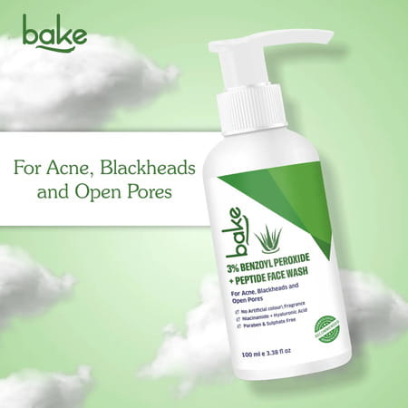 Bake 3% Benzoyl Peroxide + Peptide Face Wash For Acne & Pores (100Ml)
