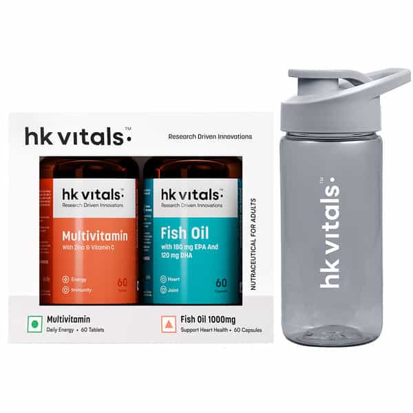 Hk Vitals Fish Oil + Multivitamin (60 Each) + 300Ml Sipper | Epa & Dha | Combo Pack