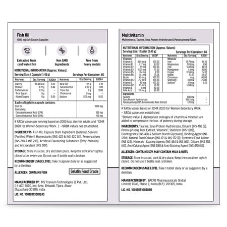 Hk Vitals Fish Oil | Multivitamin 60 Omega 3 Fish Oil | 60 Multivitamin With 300ml Sipper