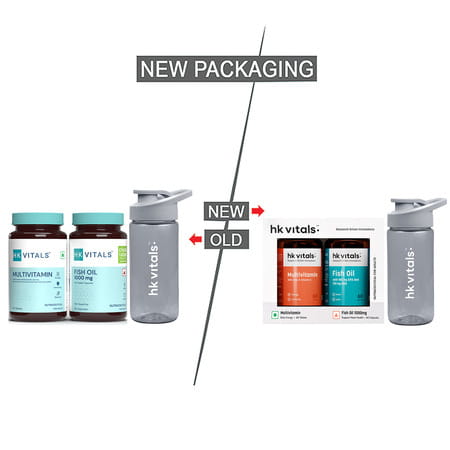 Hk Vitals Fish Oil | Multivitamin 60 Omega 3 Fish Oil | 60 Multivitamin With 300ml Sipper