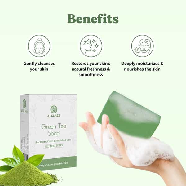 Alglaze Green Tea Soap With Shea Butter & Jojoba Oil | Cleanses| Calms & Nourishes | 100G
