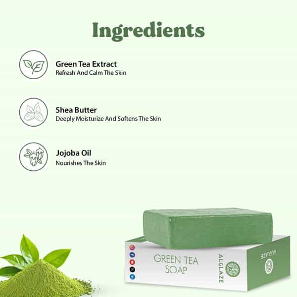 Alglaze Green Tea Soap With Shea Butter & Jojoba Oil | Cleanses| Calms & Nourishes | 100G