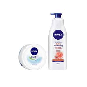 Nivea Set Of Extra Whitening Cell Repair Body Lotion & Soft Vitamin E Light Moisturiser