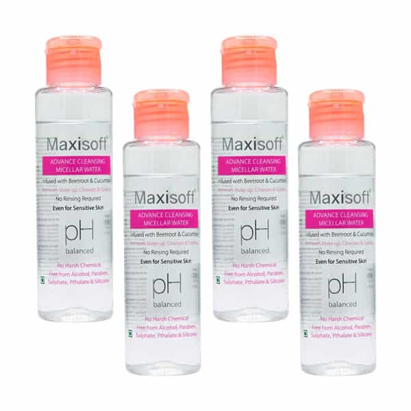 Maxisoft Advance Cleansing Micellar Water | Ph Balanced | Bottle | 100 Ml | Pack Of 4