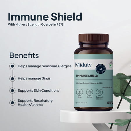 Miduty Immune Shield - Vit C - Zinc - Quercetin - Immunity Booster - Antioxidant - 60 Capsules