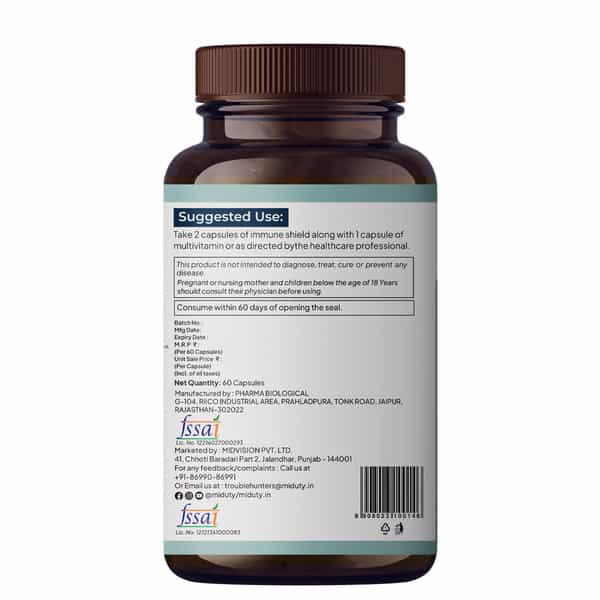 Miduty Immune Shield - Vit C - Zinc - Quercetin - Immunity Booster - Antioxidant - 60 Capsules