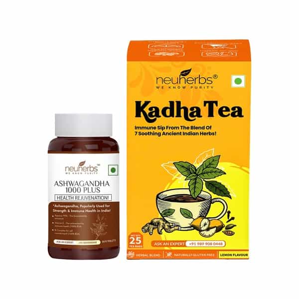 Neuherbs Herbal Immunity Booster Combo Pack Ashwagandha 1000 Plus - 60 Tab Kadha - 25 Tea Bags