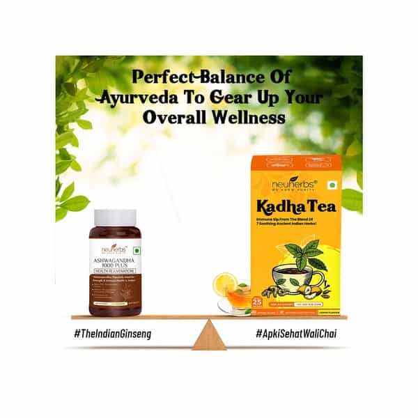 Neuherbs Herbal Immunity Booster Combo Pack Ashwagandha 1000 Plus - 60 Tab Kadha - 25 Tea Bags
