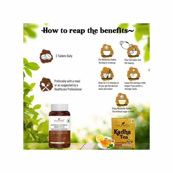 Neuherbs Herbal Immunity Booster Combo Pack Ashwagandha 1000 Plus - 60 Tab Kadha - 25 Tea Bags