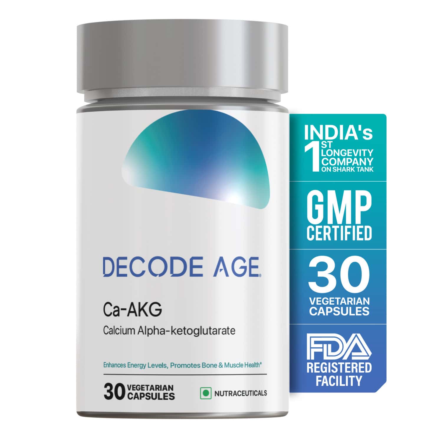 Decode Age Ca Akg Supplement | Calcium Alpha Ketoglutarate | 500mg | 30 Capsules | Veg