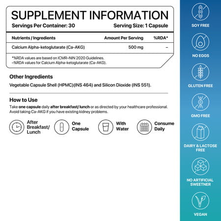 Decode Age Ca Akg Supplement | Calcium Alpha Ketoglutarate | 500Mg | 30 Capsules | Veg