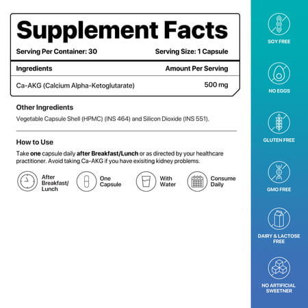 Decode Age Ca Akg Supplement | Calcium Alpha Ketoglutarate | 500mg | 30 Capsules | Veg