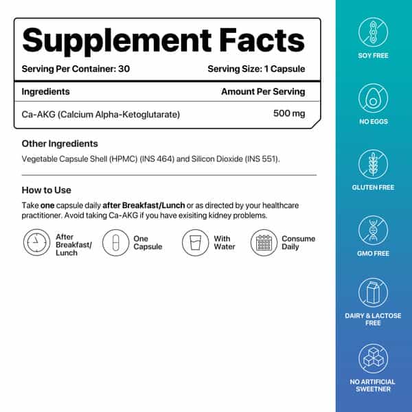 Decode Age Ca Akg Supplement | Calcium Alpha Ketoglutarate | 500Mg | 30 Capsules | Veg