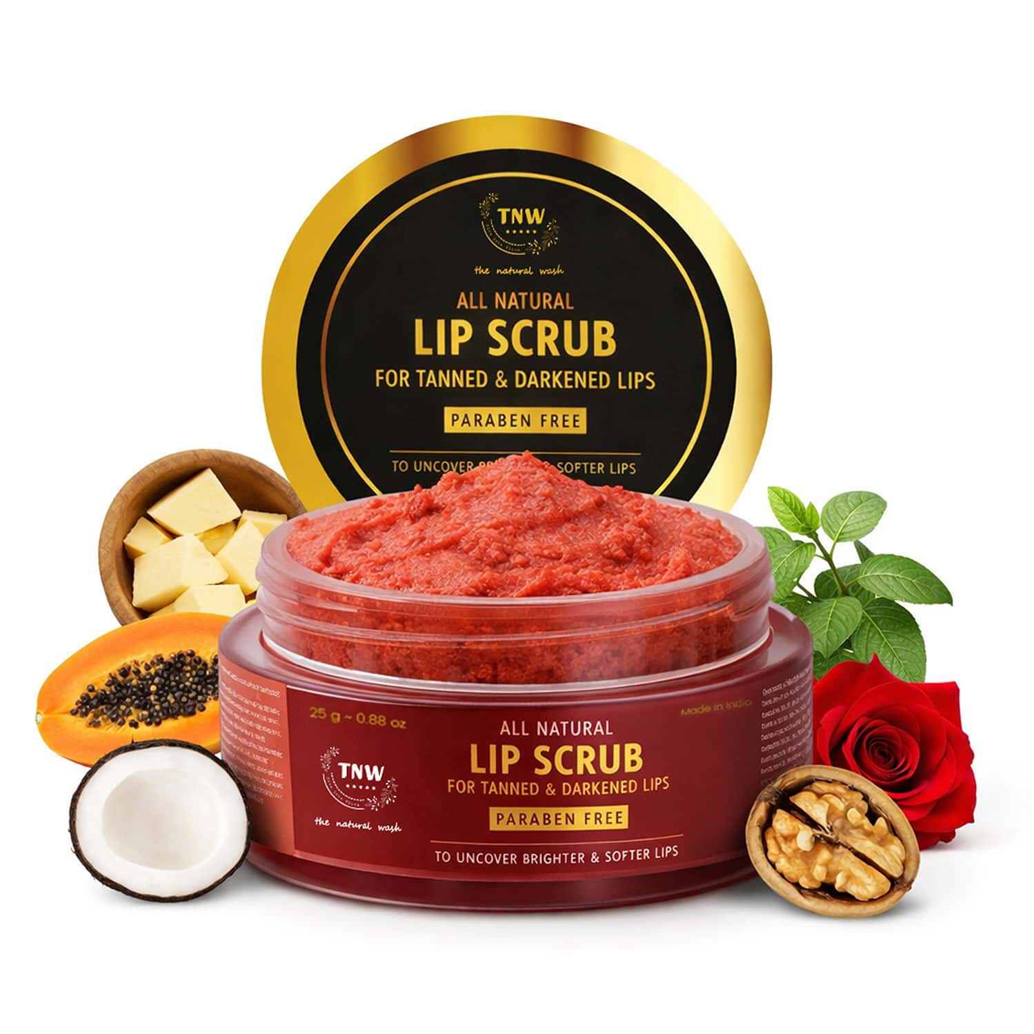 Tnw-the Natural Wash Lip Scrub For Tanned And Darkened Lips With Brown Sugar - 25 Gm