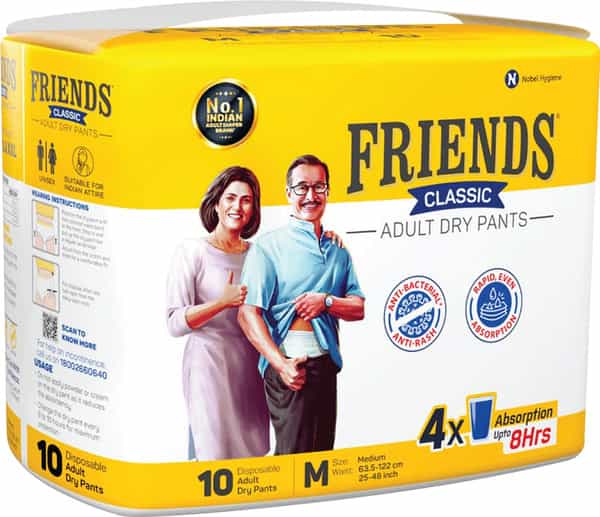 Friends Classic Adult Dry Pants 4X Absorption M Size 25-48 Inch Pack Of 10
