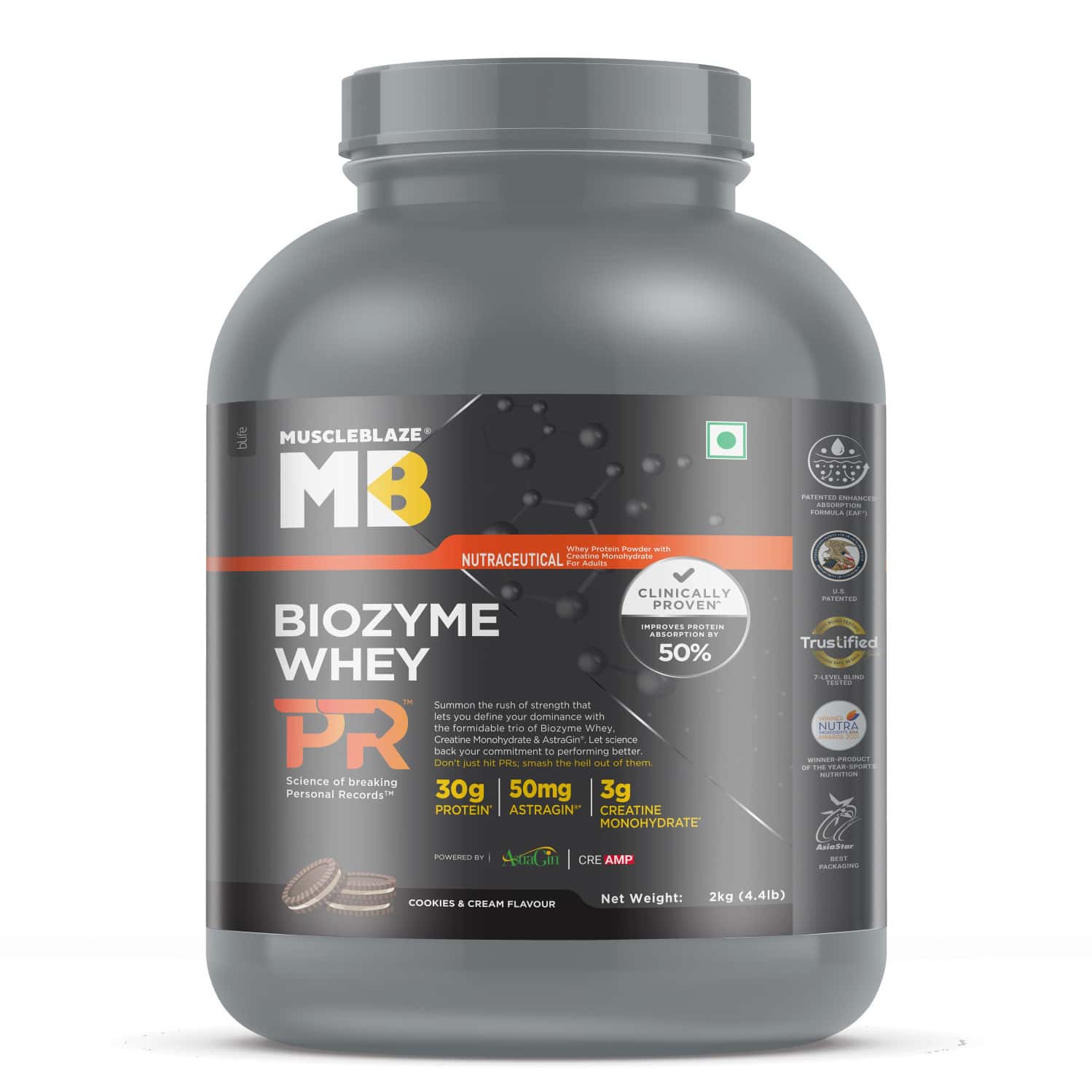 Muscleblaze Biozyme Whey Protein Pr | 30g Protein | Cookies & Cream | 2kg Trustified Gold Certified