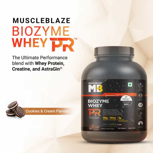 Muscleblaze Biozyme Whey Protein Pr | 30G Protein | Cookies & Cream | 2Kg Trustified Gold Certified