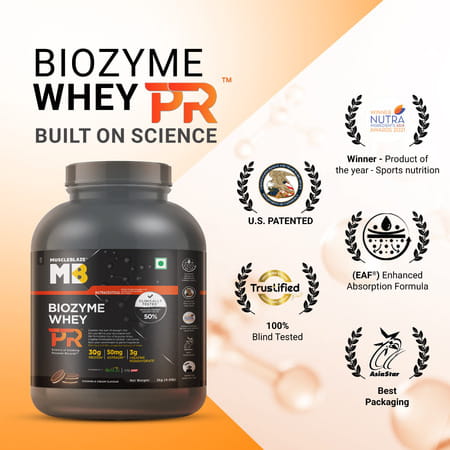 Muscleblaze Biozyme Whey Protein Pr | 30G Protein | Cookies & Cream | 2Kg Trustified Gold Certified