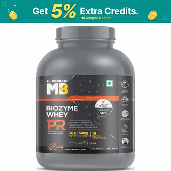 Muscleblaze Biozyme Whey Protein Pr With 30G Protein, 3G Creatine Monohydrate (Cookies & Cream, 2Kg)