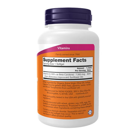 Now Foods Supplements | Natural Beta Carotene 25 |000 Iu | Essential Nutrition | 180 Softgels