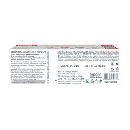 Colgate Total Advanced Health Toothpaste With Premium Toothbrush 150 Gm