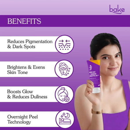 Bake 1% Kojic Acid Night Peel Off Mask With Niacinamide & Turmeric For Dark Spots (100Ml)