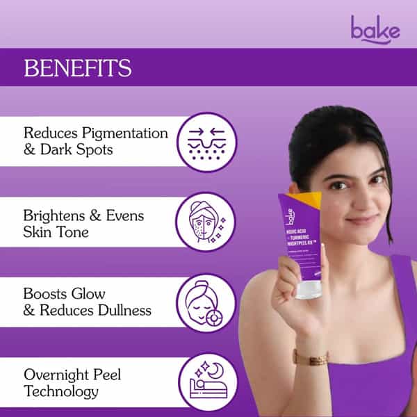 Bake 1% Kojic Acid Night Peel Off Mask With Niacinamide & Turmeric For Dark Spots (100Ml)
